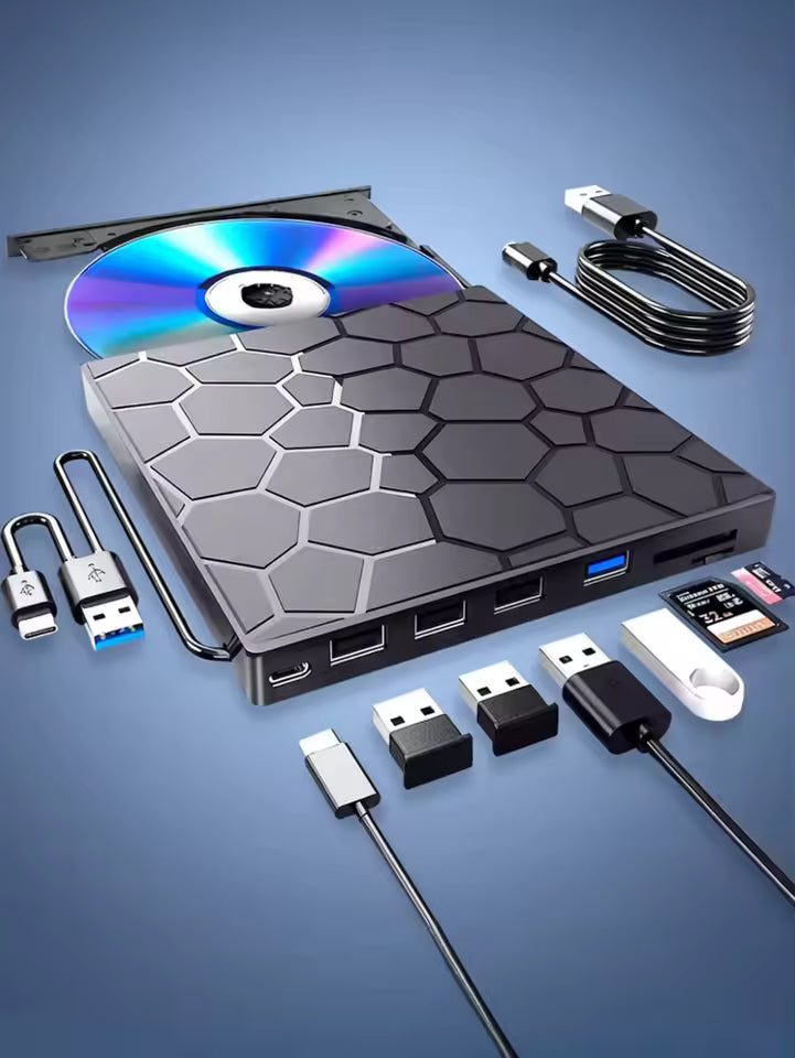 8-i-1 ekstern CD/DVD-spiller – spill av, brenn og lagre filmer, musikk og bilder
