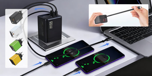 65W 3-i-1 hurtiglader med uttrekkbar kabel