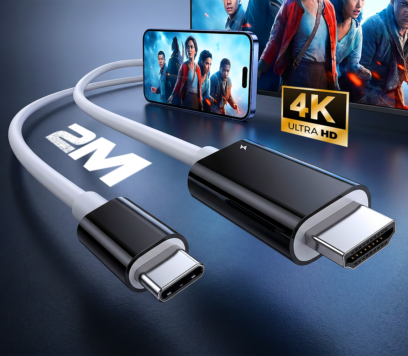 USB-C til HDMI-adapterkabel – Strøm, spill og lad samtidig – For Switch, mobil og nettbrett
