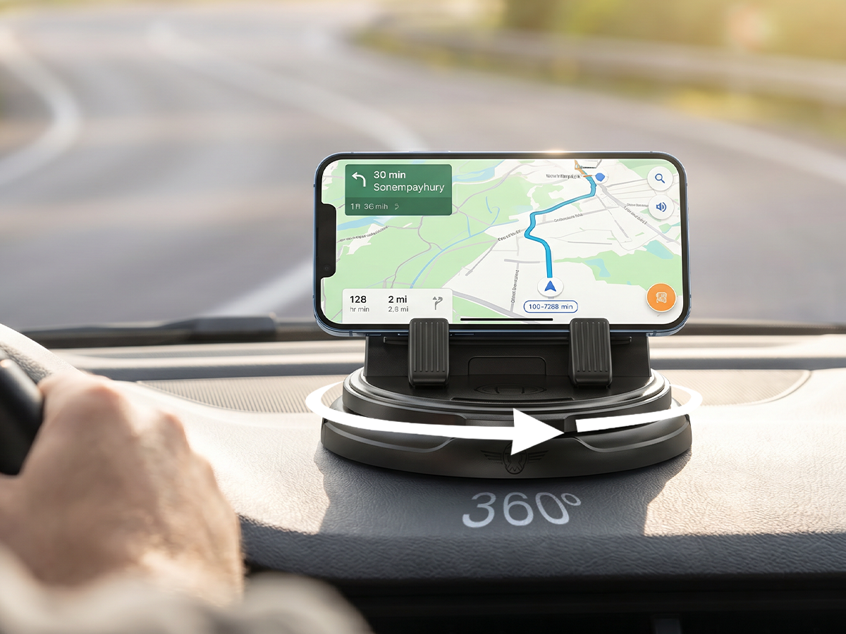 Roterbar telefonholder for dashbord