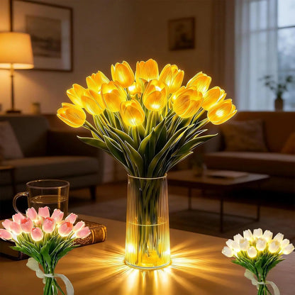 Romantisk LED-tulipanlampe – Batteridrevne LED-tulipaner som kombinerer blomsterdekorasjon med myk stemningsbelysning