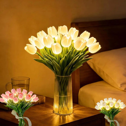 Romantisk LED-tulipanlampe – Batteridrevne LED-tulipaner som kombinerer blomsterdekorasjon med myk stemningsbelysning