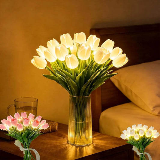 Romantisk LED-tulipanlampe – Batteridrevne LED-tulipaner som kombinerer blomsterdekorasjon med myk stemningsbelysning