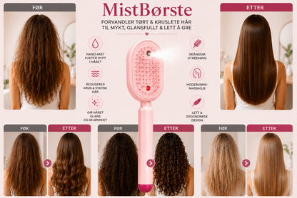 MistBrush – Elektrisk spraybørste med nanomist, hodebunnsmassasje og anti-frizz-teknologi for mykere og mer glansfullt hår