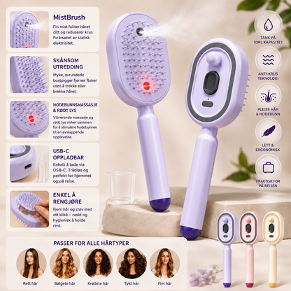 MistBrush – Elektrisk spraybørste med nanomist, hodebunnsmassasje og anti-frizz-teknologi for mykere og mer glansfullt hår