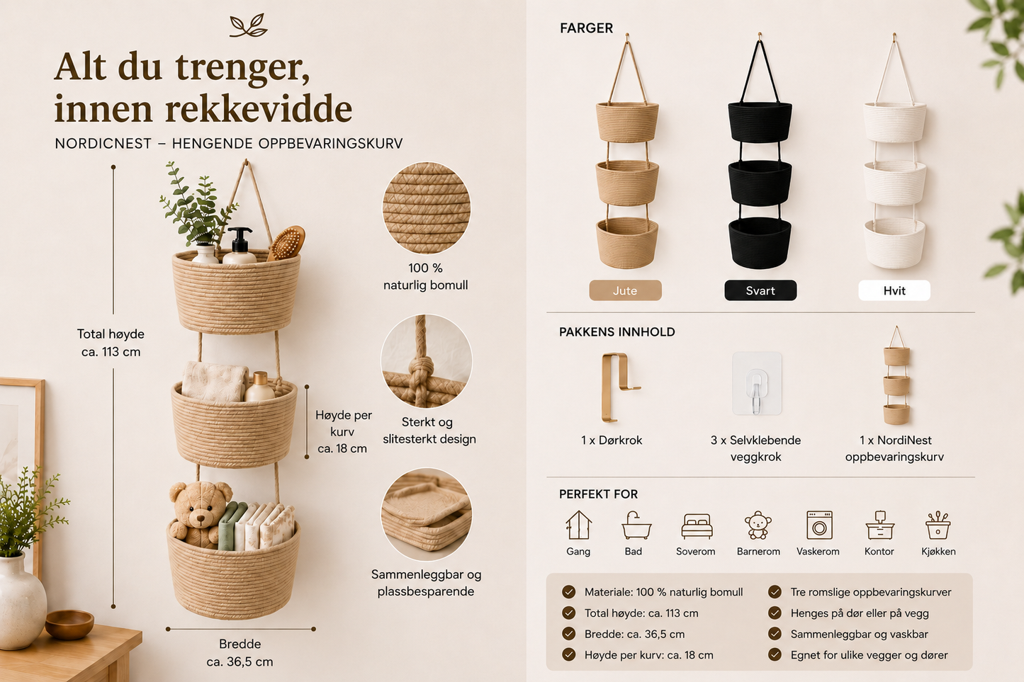 NordicNest – Hengende oppbevaringskurv