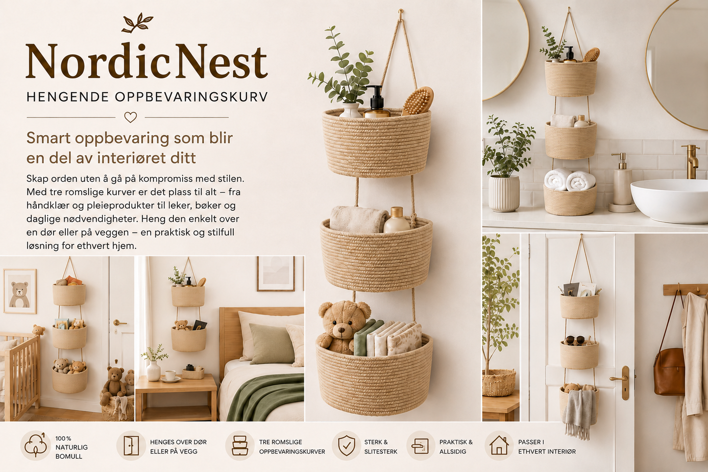 NordicNest – Hengende oppbevaringskurv