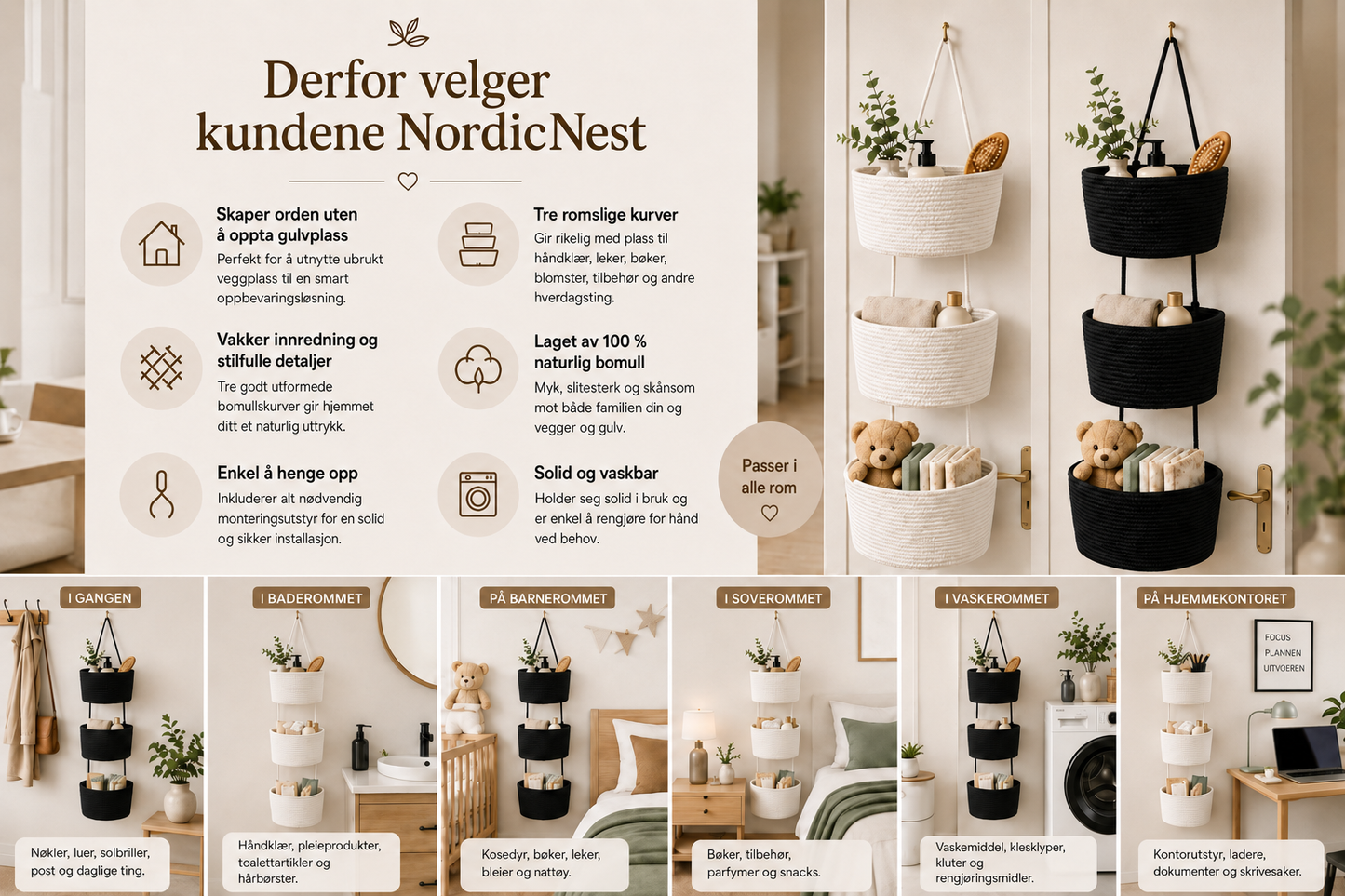 NordicNest – Hengende oppbevaringskurv