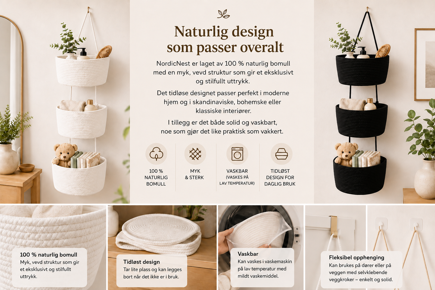 NordicNest – Hengende oppbevaringskurv