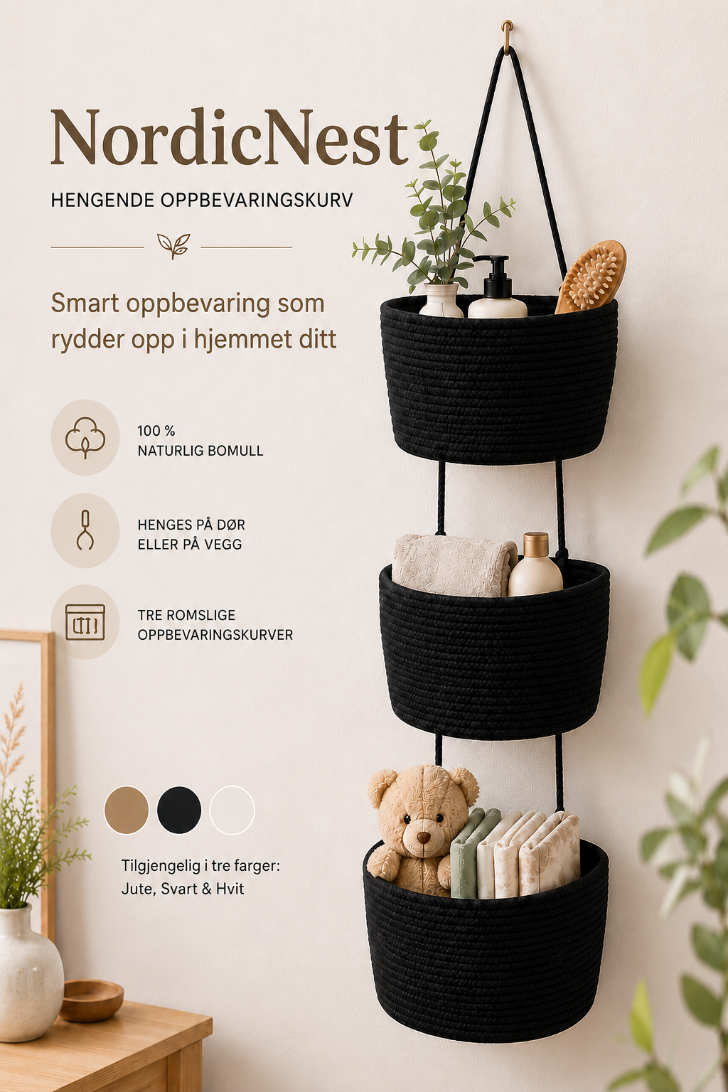 NordicNest – Hengende oppbevaringskurv