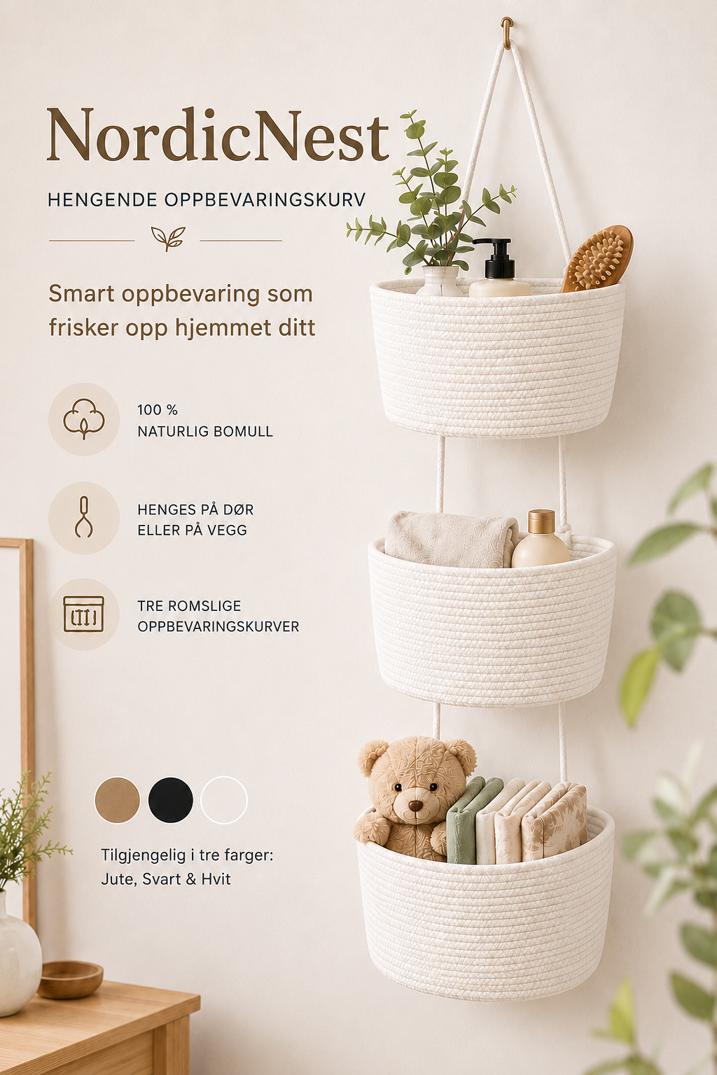 NordicNest – Hengende oppbevaringskurv