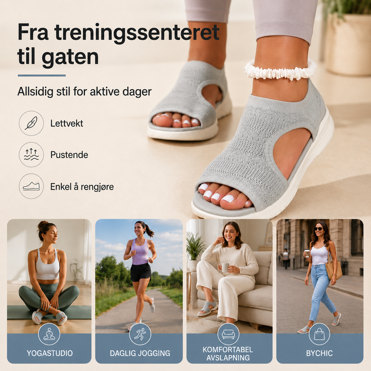 Komfortable, pustende flate sandaler