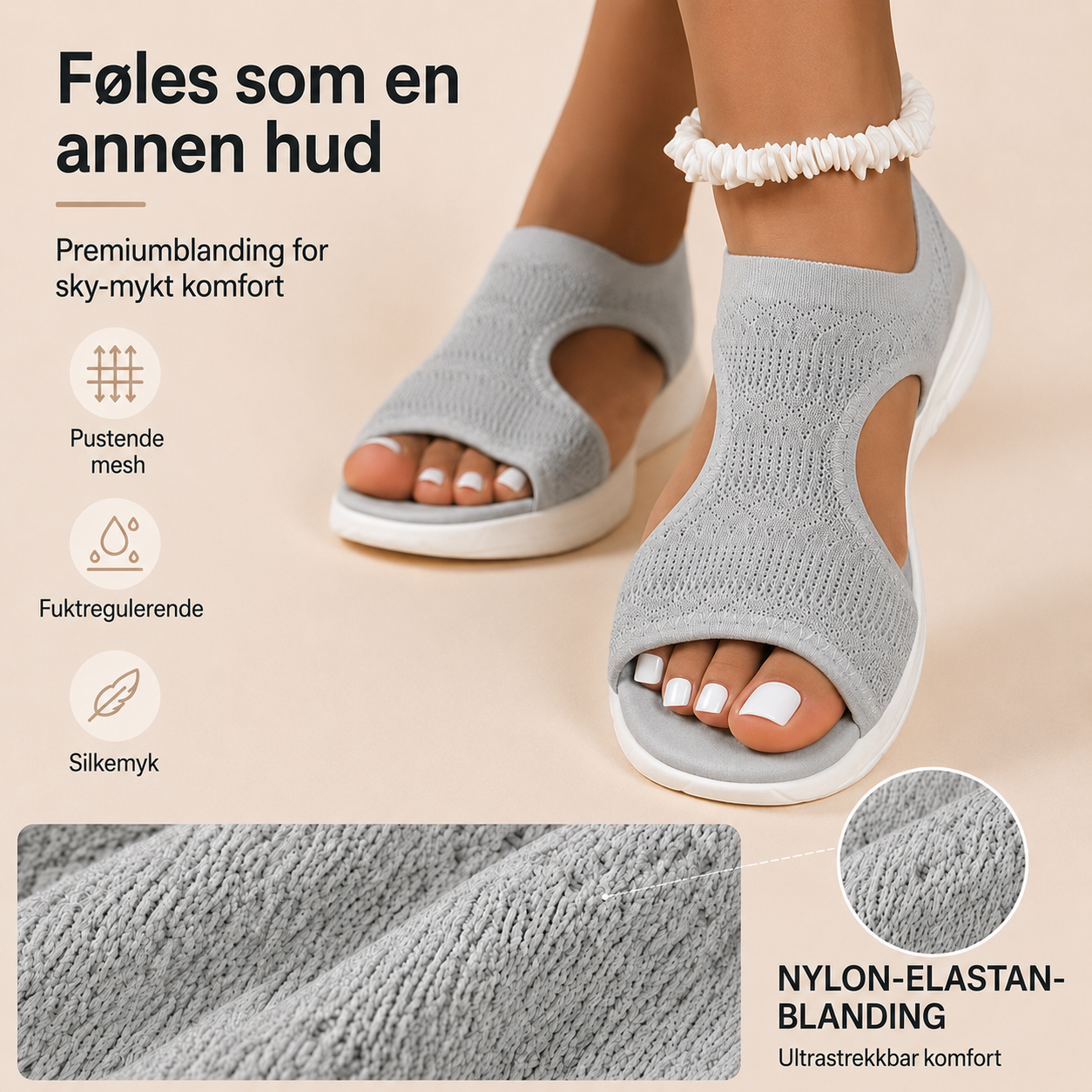 Komfortable, pustende flate sandaler