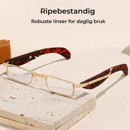 Sammenleggbare lesebriller med blålysfilter og etui