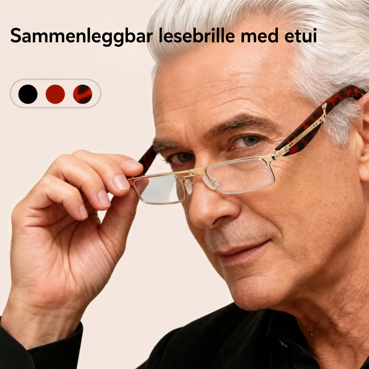Sammenleggbare lesebriller med blålysfilter og etui