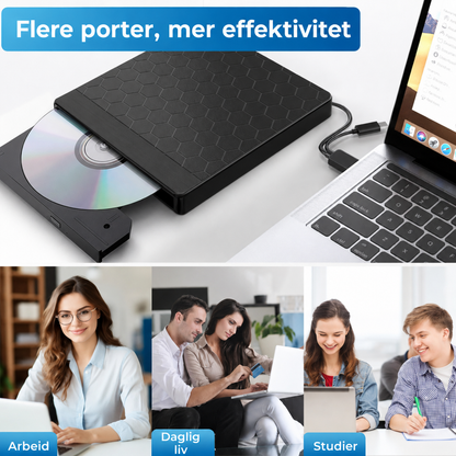 8-i-1 ekstern CD/DVD-spiller – spill av, brenn og lagre filmer, musikk og bilder