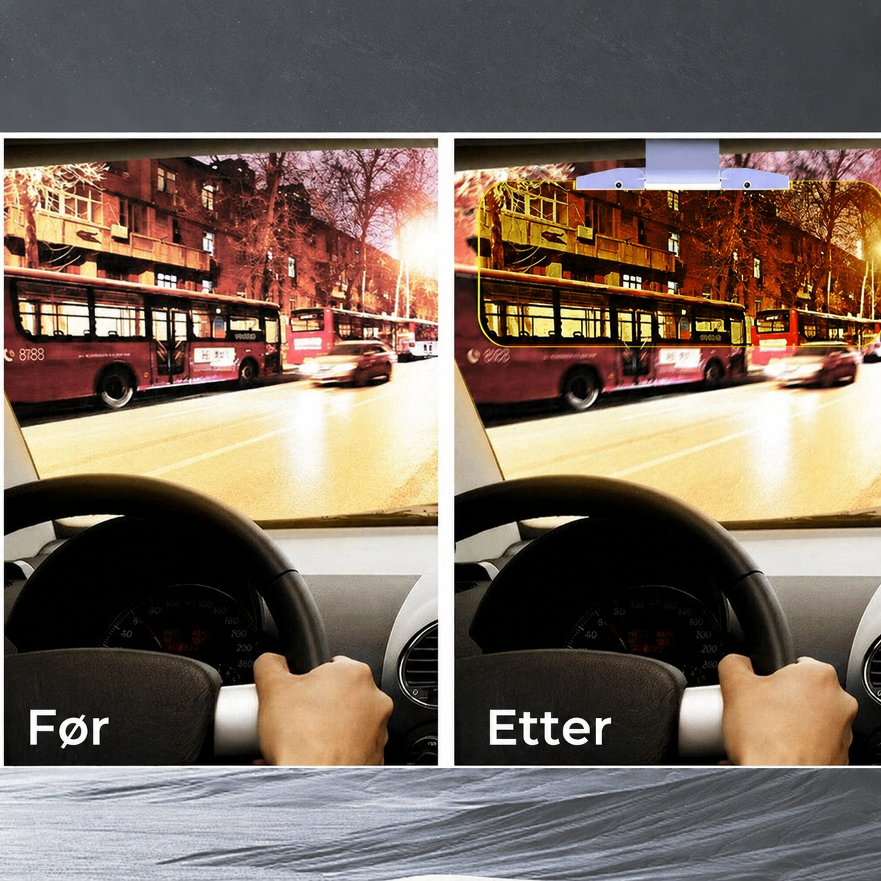 Antirefleks solskjerm for bilen, for dag og natt