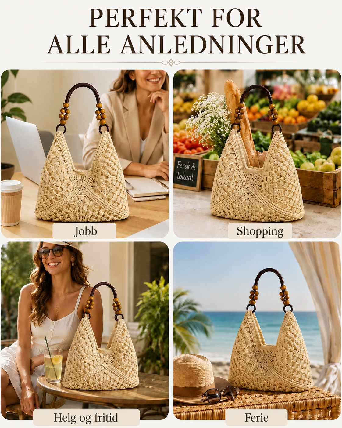 Klassisk vevd boho-bæreveske