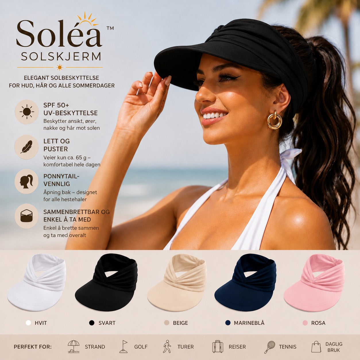 Soléa solskjerm – Elegant solbeskyttelse for hud og hår, for komfortable sommerdager