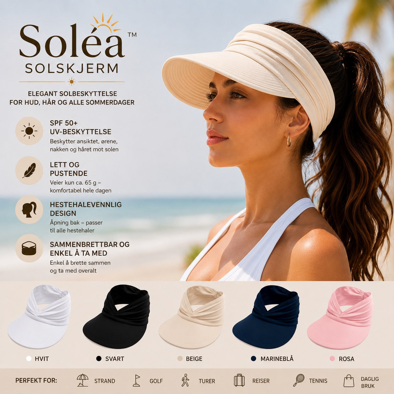 Soléa solskjerm – Elegant solbeskyttelse for hud og hår, for komfortable sommerdager