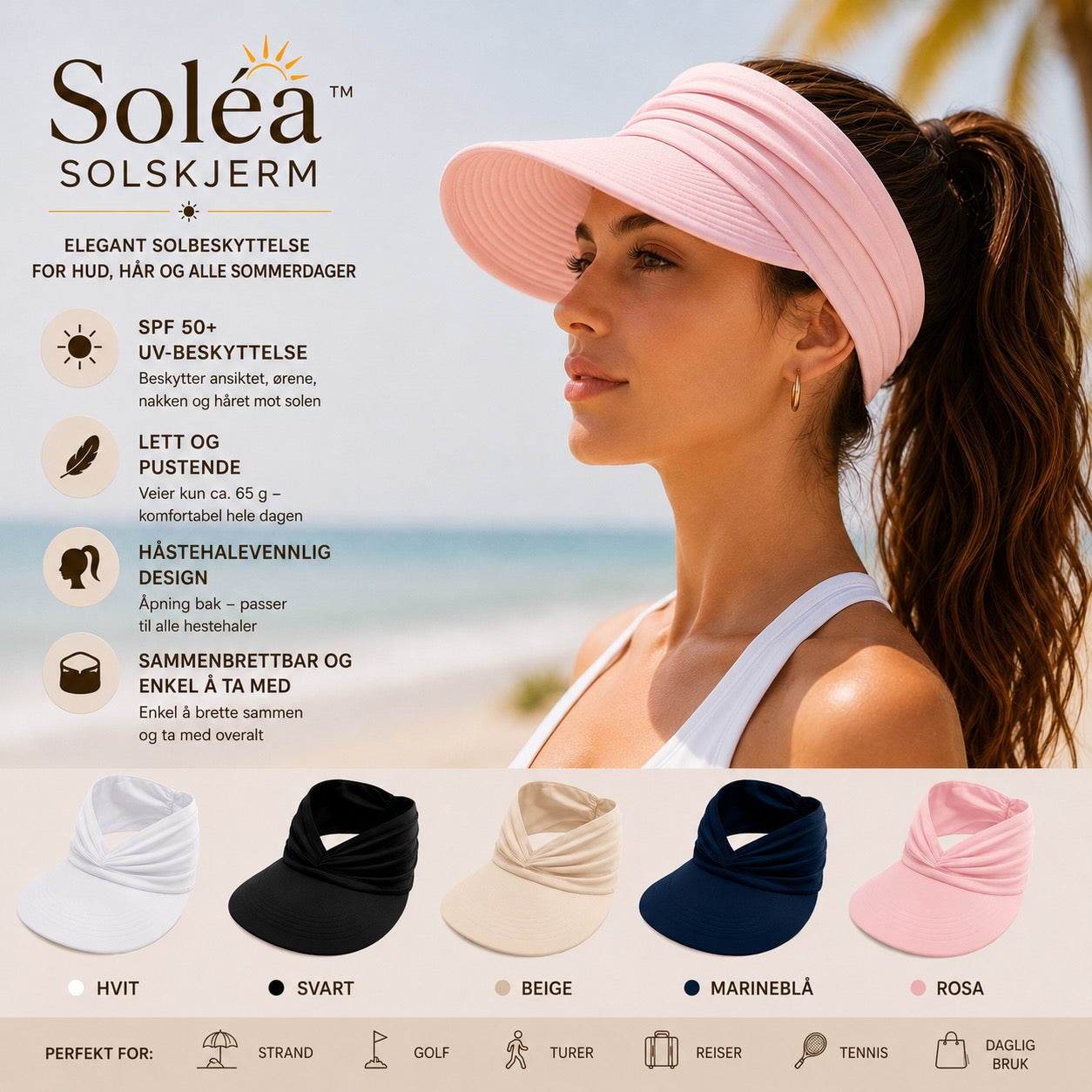 Soléa solskjerm – Elegant solbeskyttelse for hud og hår, for komfortable sommerdager