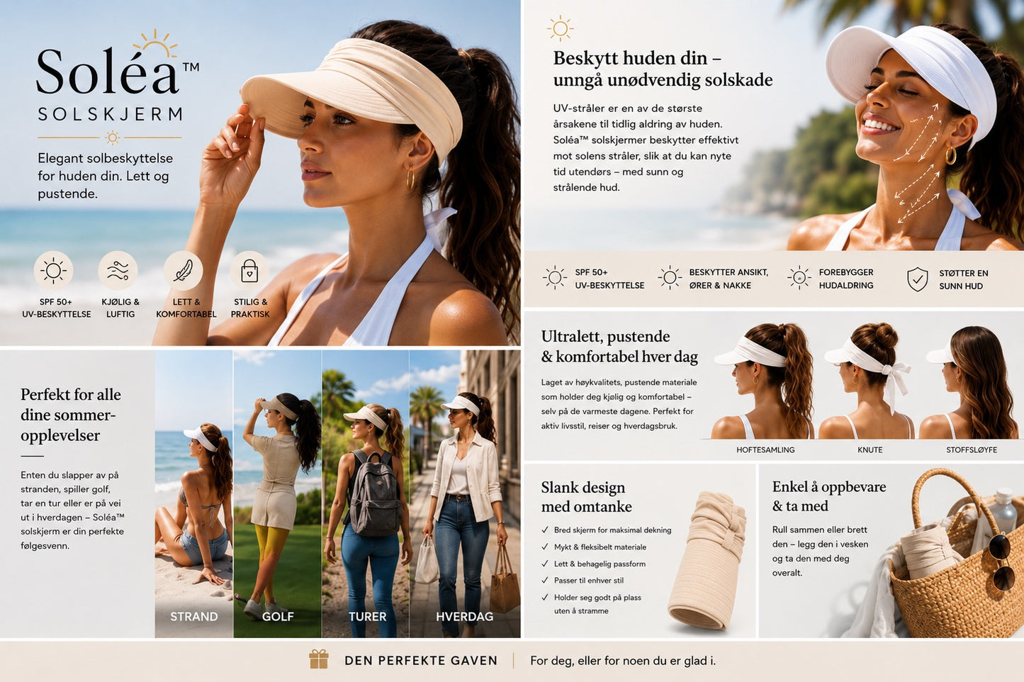 Soléa solskjerm – Elegant solbeskyttelse for hud og hår, for komfortable sommerdager