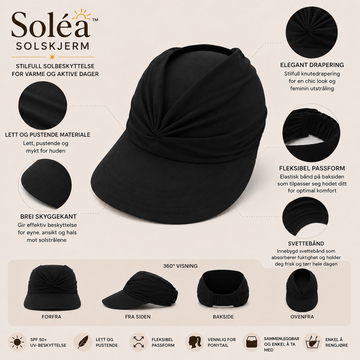 Soléa solskjerm – Elegant solbeskyttelse for hud og hår, for komfortable sommerdager