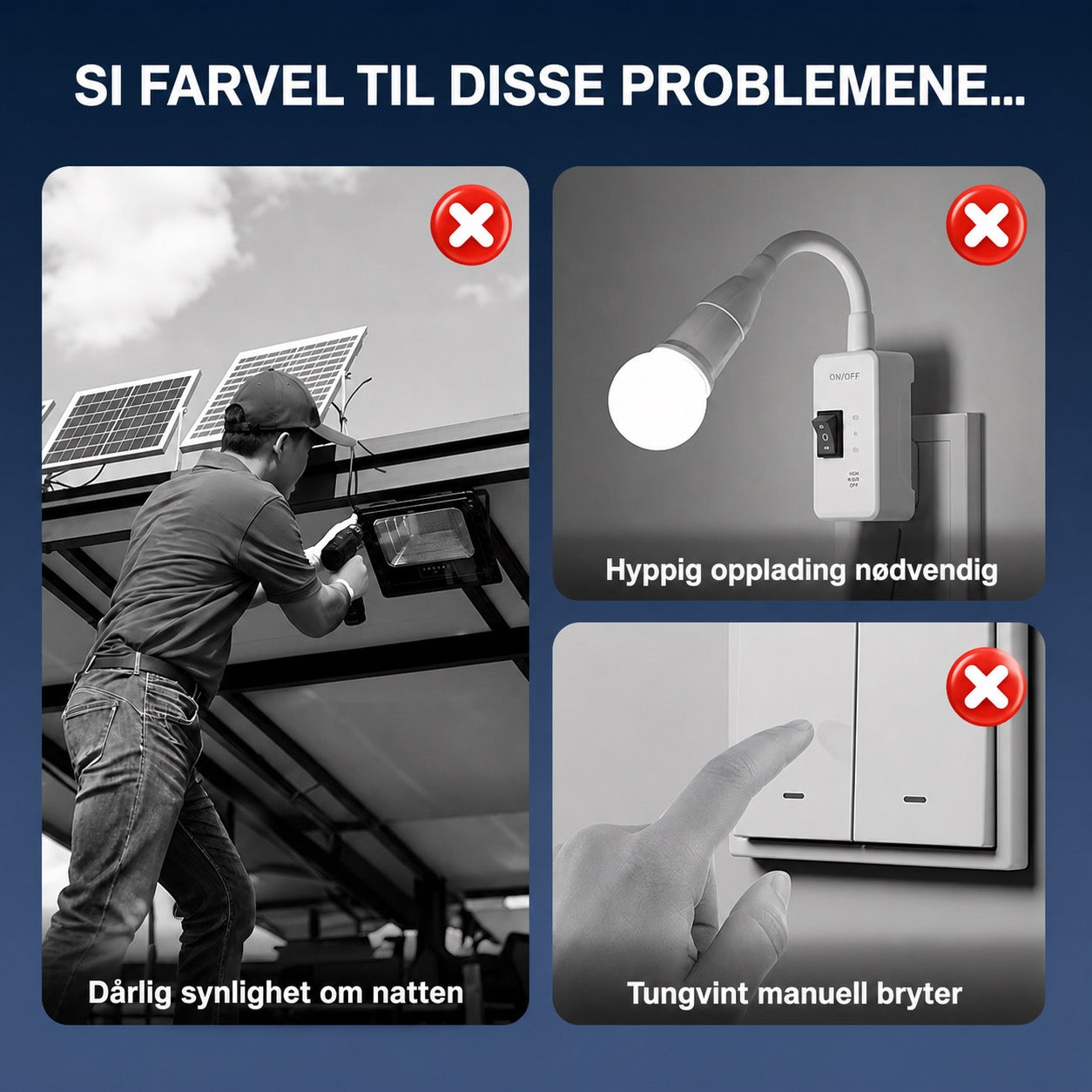 Solcelledrevet utelampe med bevegelsessensor og klipsfeste