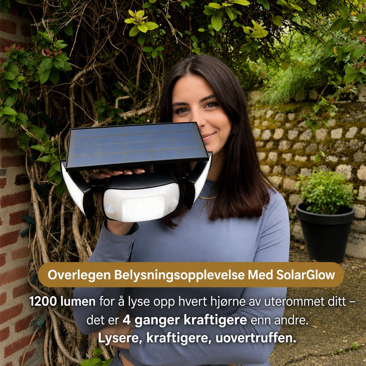 SolarGlow - Solcelledrevet utelampe med bevegelsessensorer