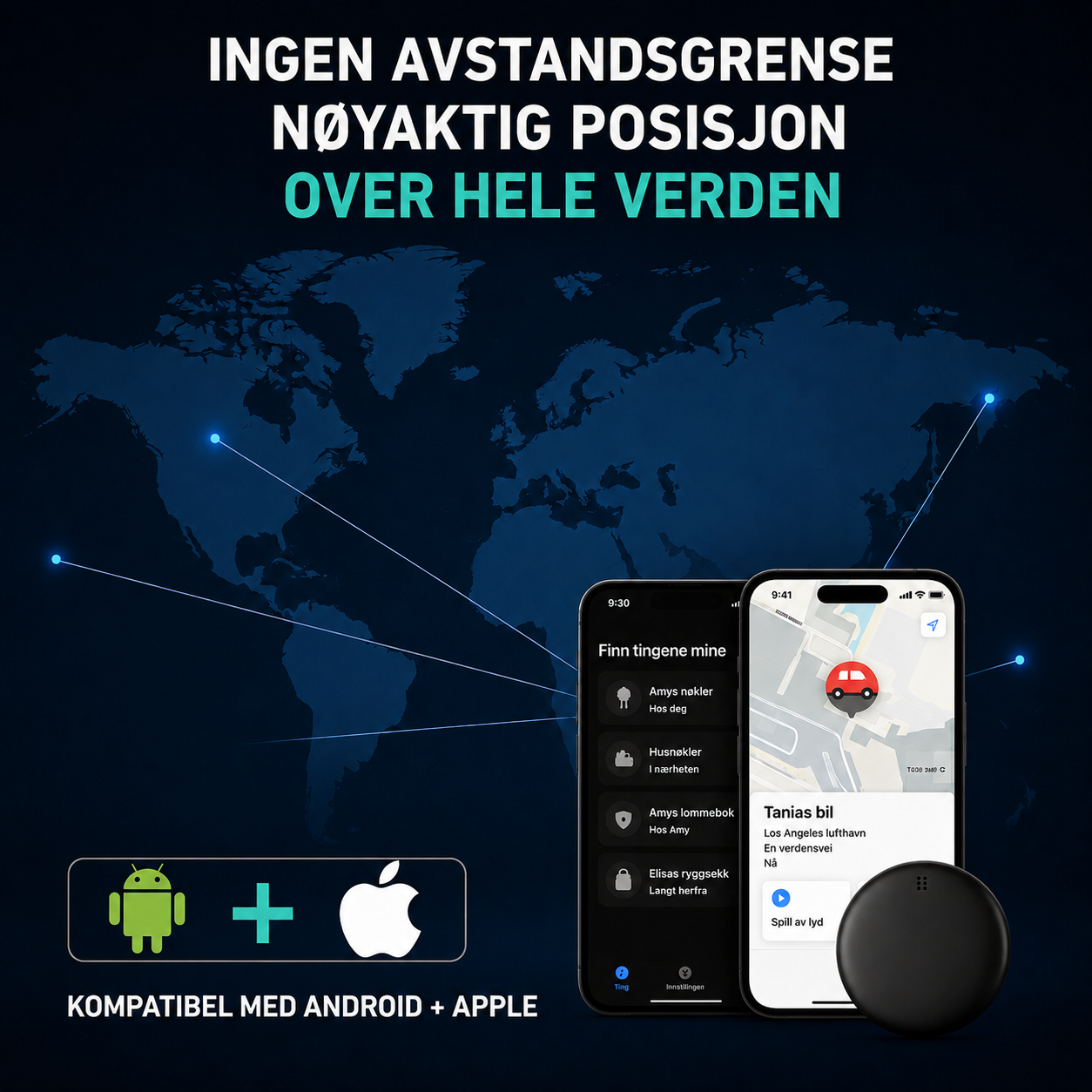 GP90 - Nøyaktig GPS-Tracker uten Abonnement (Android/Apple)