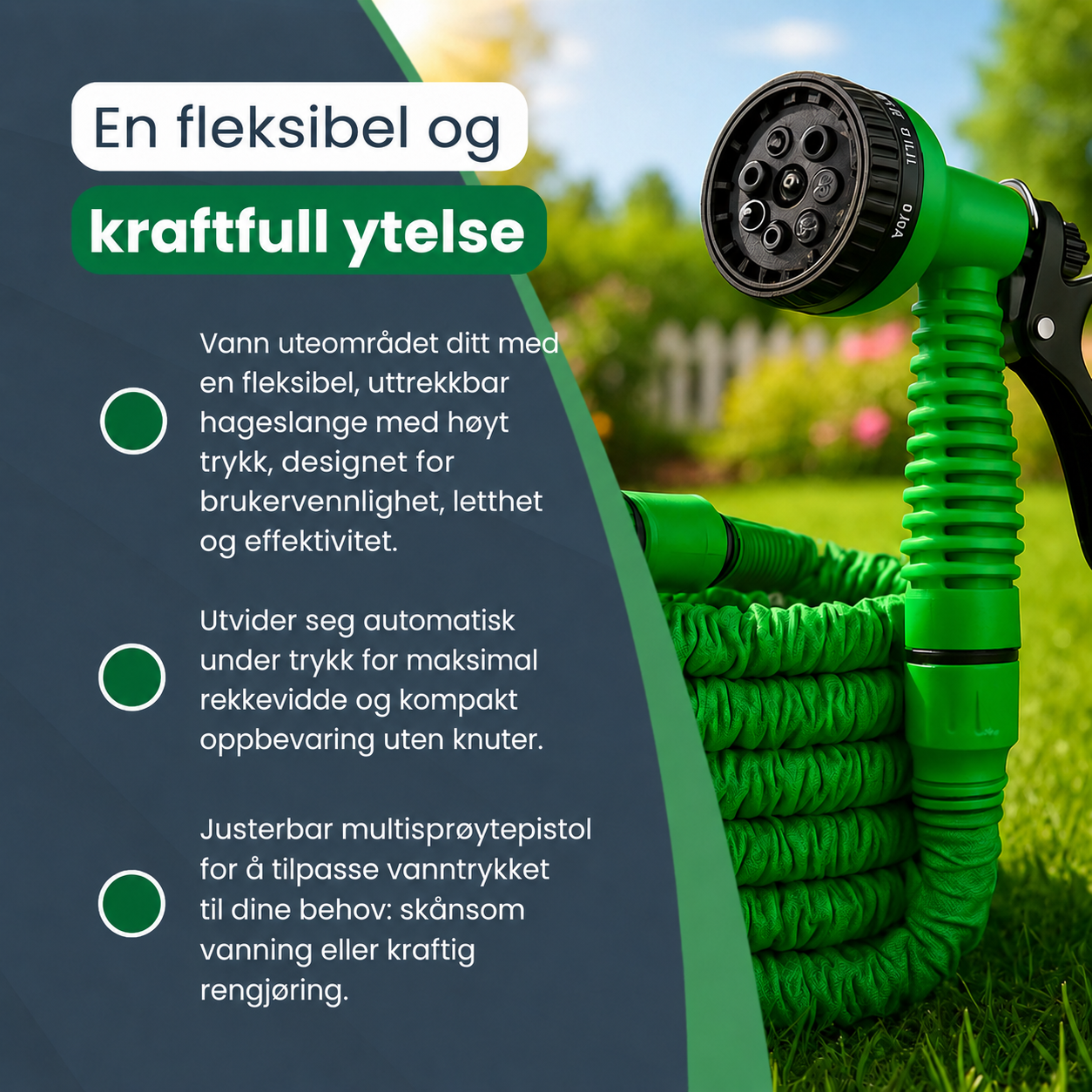 AQUAJET | Uttrekkbar høytrykks hageslange med 8 dyser – Fleksibel, opprullbar og knekkfri