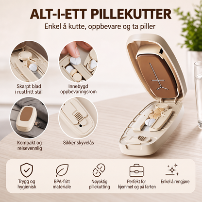 Bærbar pilledeler – kutter tabletter nøyaktig, kompakt design for reise og hjemmebruk