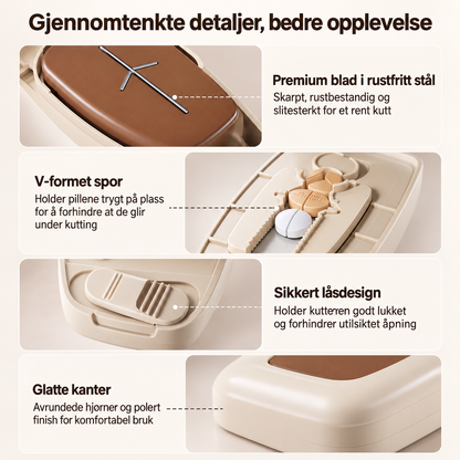 Bærbar pilledeler – kutter tabletter nøyaktig, kompakt design for reise og hjemmebruk