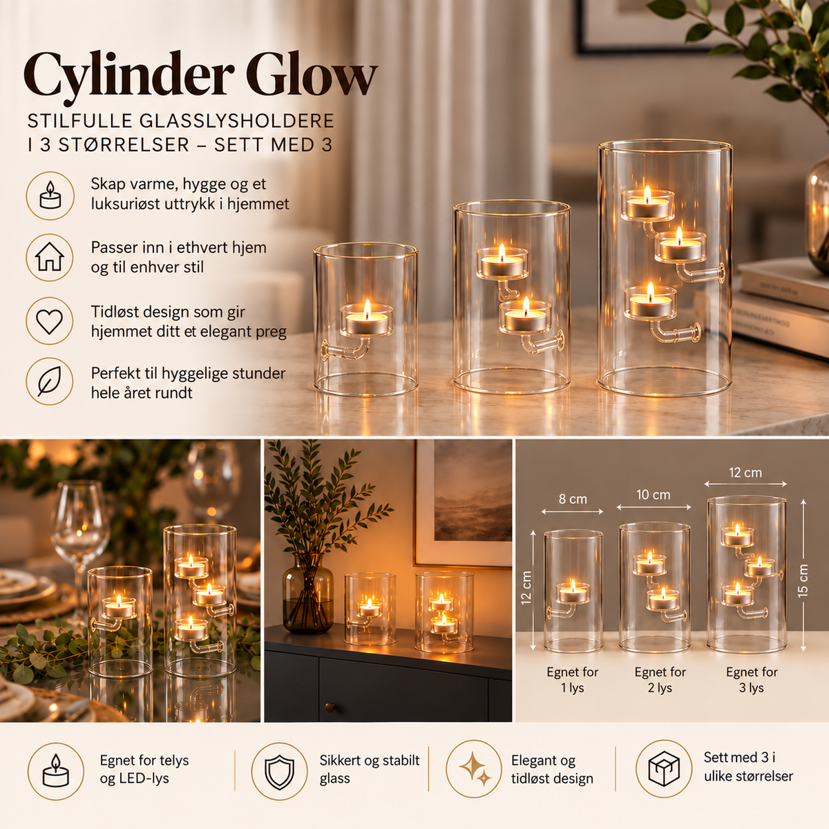 Telyslykter i glass (3 stk.)