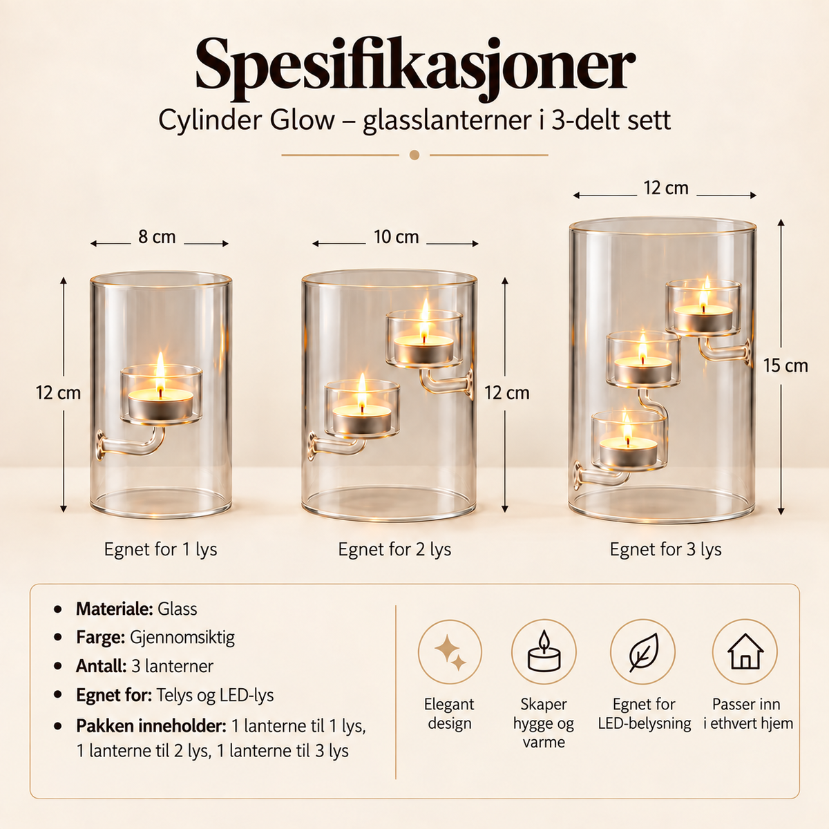 Telyslykter i glass (3 stk.)