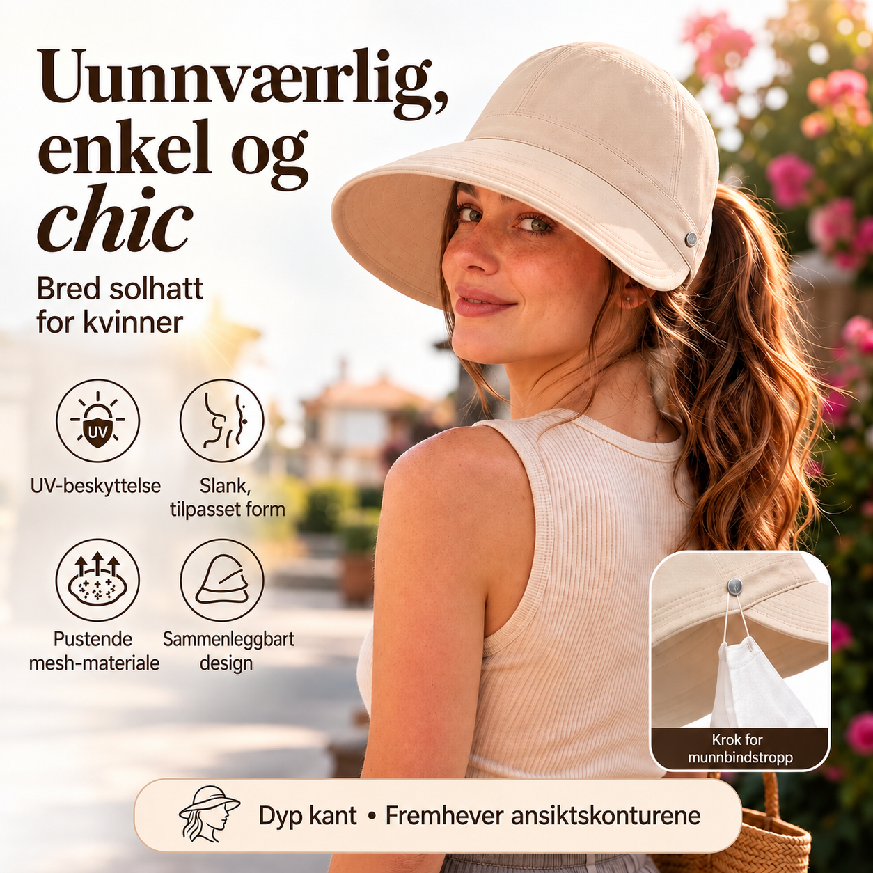 Solhatt med åpning for hestehale