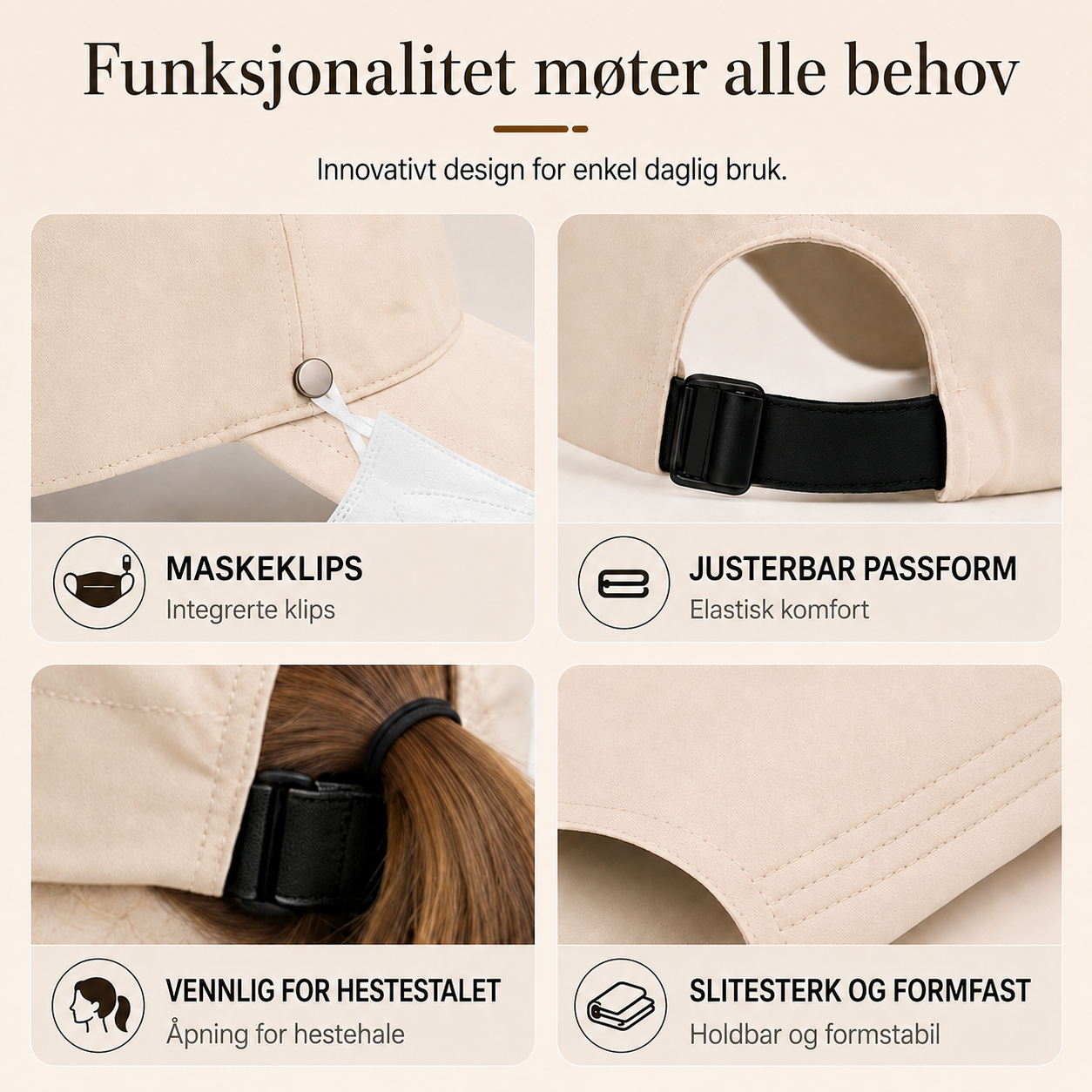 Solhatt med åpning for hestehale