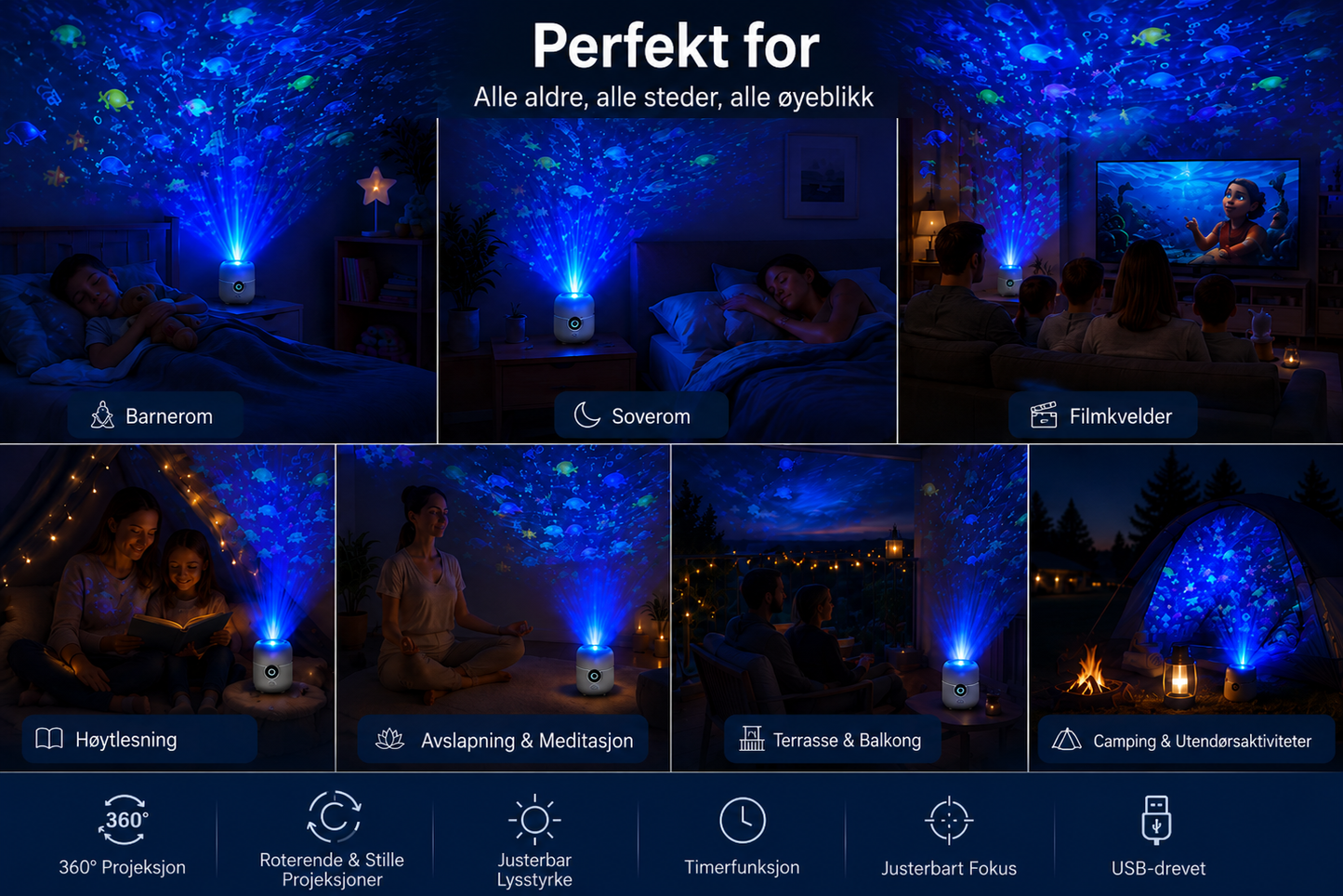 OceanWave Havprojektor med roterende LED-lys – Skap magiske kvelder