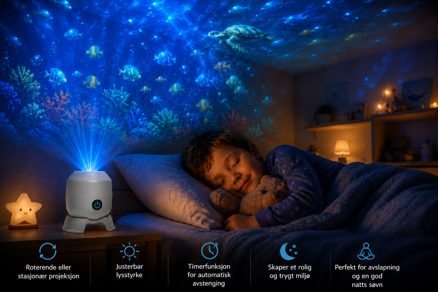 OceanWave Havprojektor med roterende LED-lys – Skap magiske kvelder