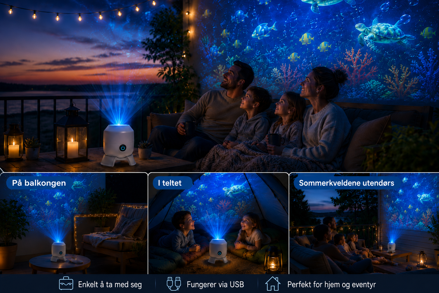 OceanWave Havprojektor med roterende LED-lys – Skap magiske kvelder