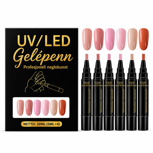 SalonPen – 3-i-1 gelpenn for negler med UV-lampe (pakke med 6 stk.)