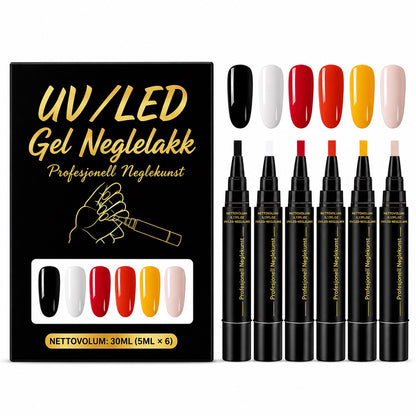 SalonPen – 3-i-1 gelpenn for negler med UV-lampe (pakke med 6 stk.)
