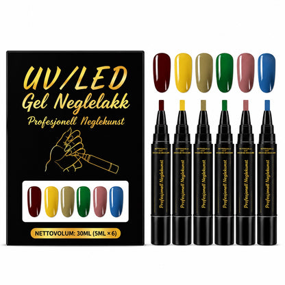 SalonPen – 3-i-1 gelpenn for negler med UV-lampe (pakke med 6 stk.)