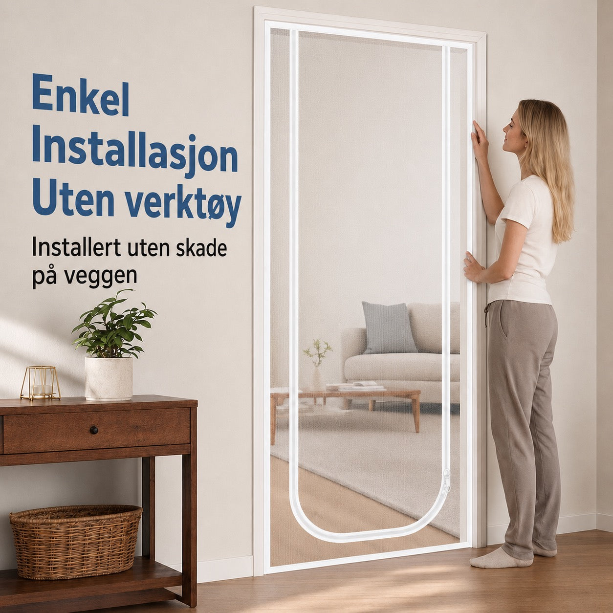 Myggnettingdør med glidelås – slitesterkt stoff som motstår riper, holder katter og hunder trygt inne eller ute, perfekt for varme dager og frisk luft