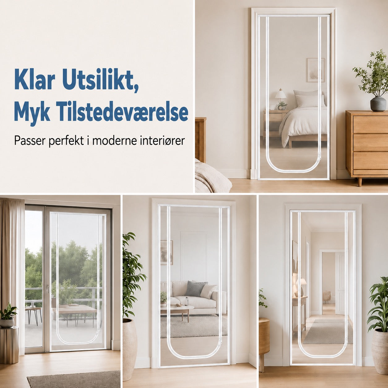 Myggnettingdør med glidelås – slitesterkt stoff som motstår riper, holder katter og hunder trygt inne eller ute, perfekt for varme dager og frisk luft