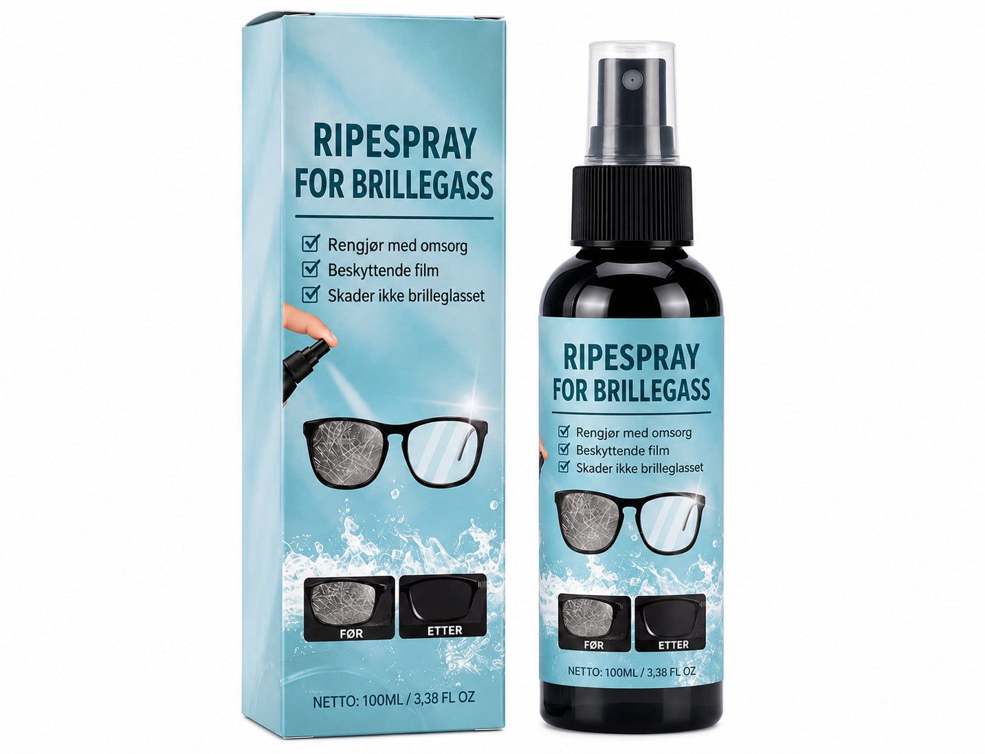 Reparasjonsspray for riper på brilleglass
