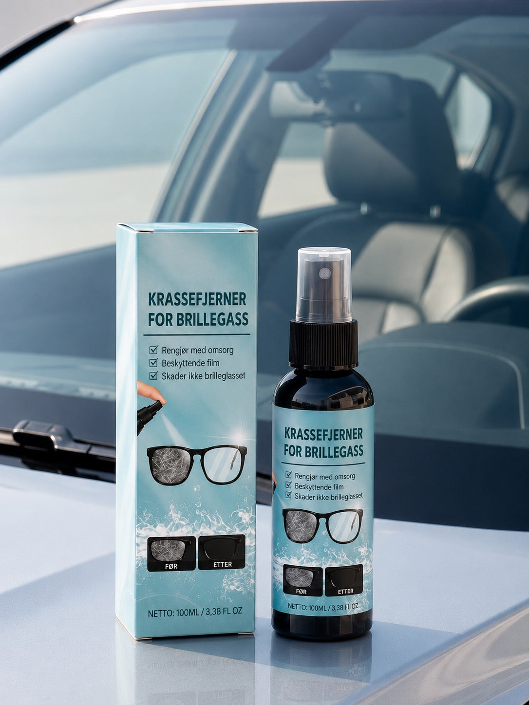 Reparasjonsspray for riper på brilleglass