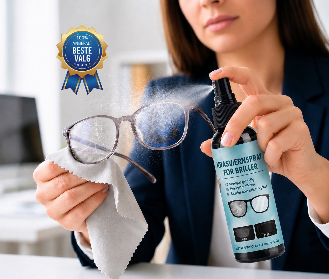 Reparasjonsspray for riper på brilleglass