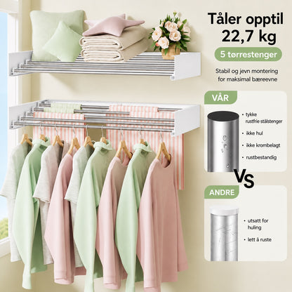 AirFold – Veggmontert tørkestativ (sammenleggbart og plassbesparende)