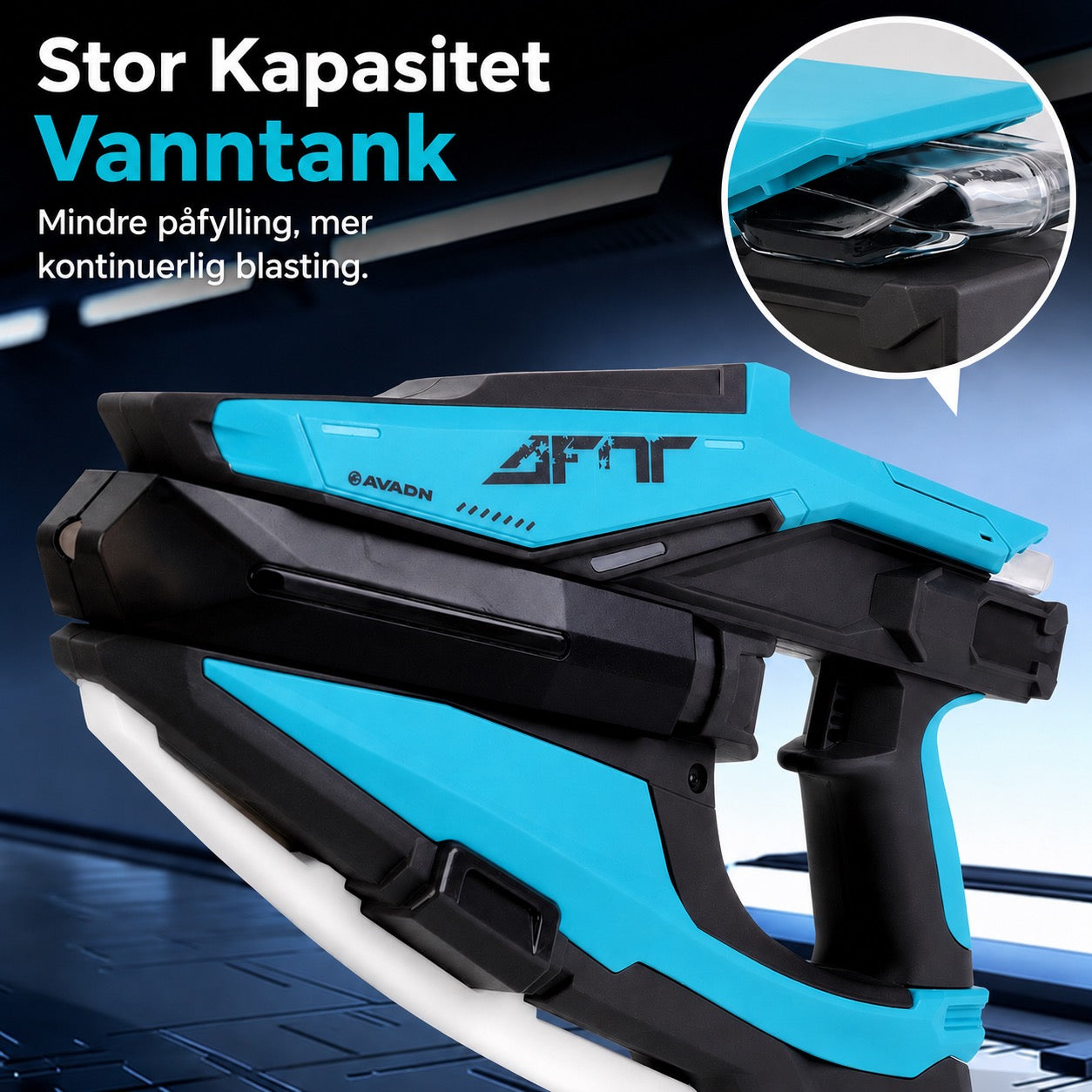 Elektrisk vannpistol med LED- og tåkeeffekter